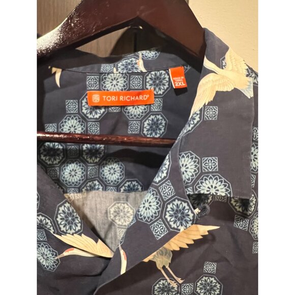 Tori Richard Bird Print Short‎ Sleeve Silk Button Up Shirt - Size XXL - Picture 2 of 4